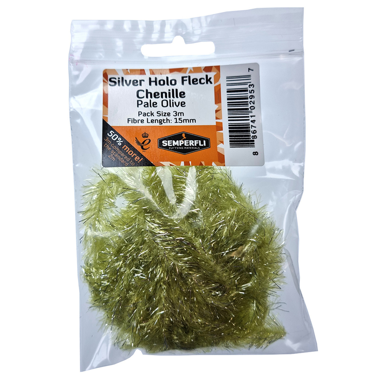 Semperfli Silver Holographic Fleck Chenille 15mm Pale Olive