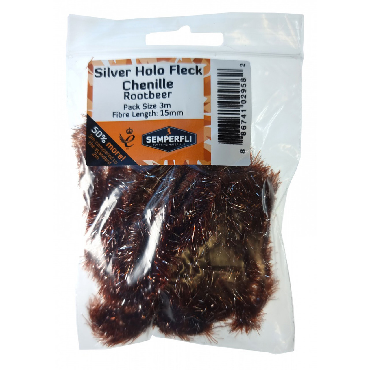 Semperfli Silver Holographic Fleck Chenille 15mm Rootbeer