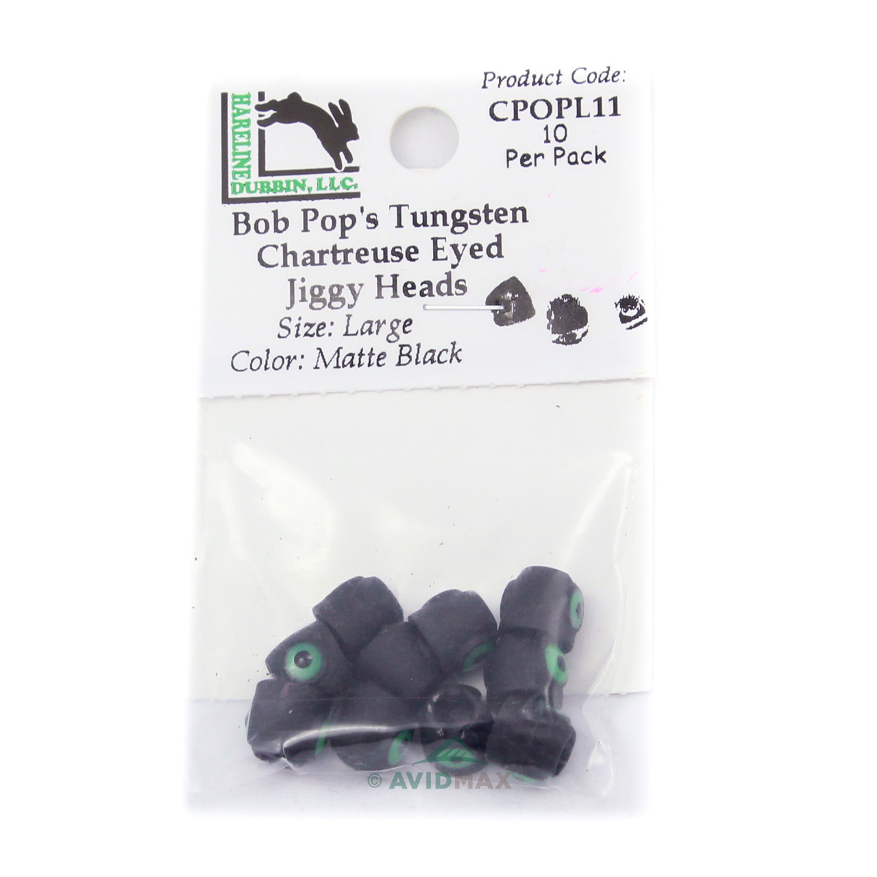 Bob Pop's Tungsten Chartreuse-Eyed Jiggy Heads Large Matte Black