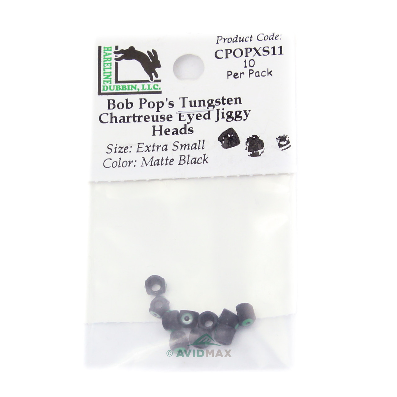 Bob Pop's Tungsten Chartreuse-Eyed Jiggy Heads XS Matte Black