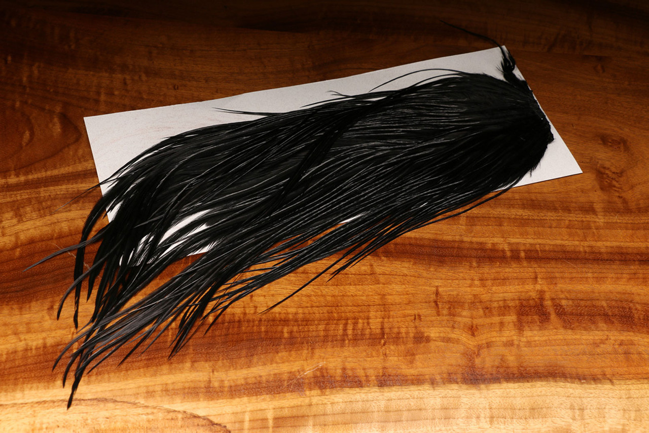 Hareline Dyed Black Saddle Feathers