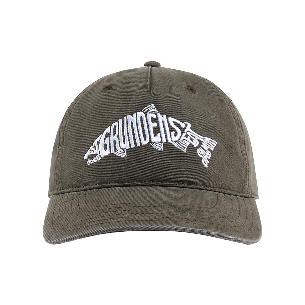 Grundens Eat Your Words RX Trucker Hat Loden Salmon Graphic
