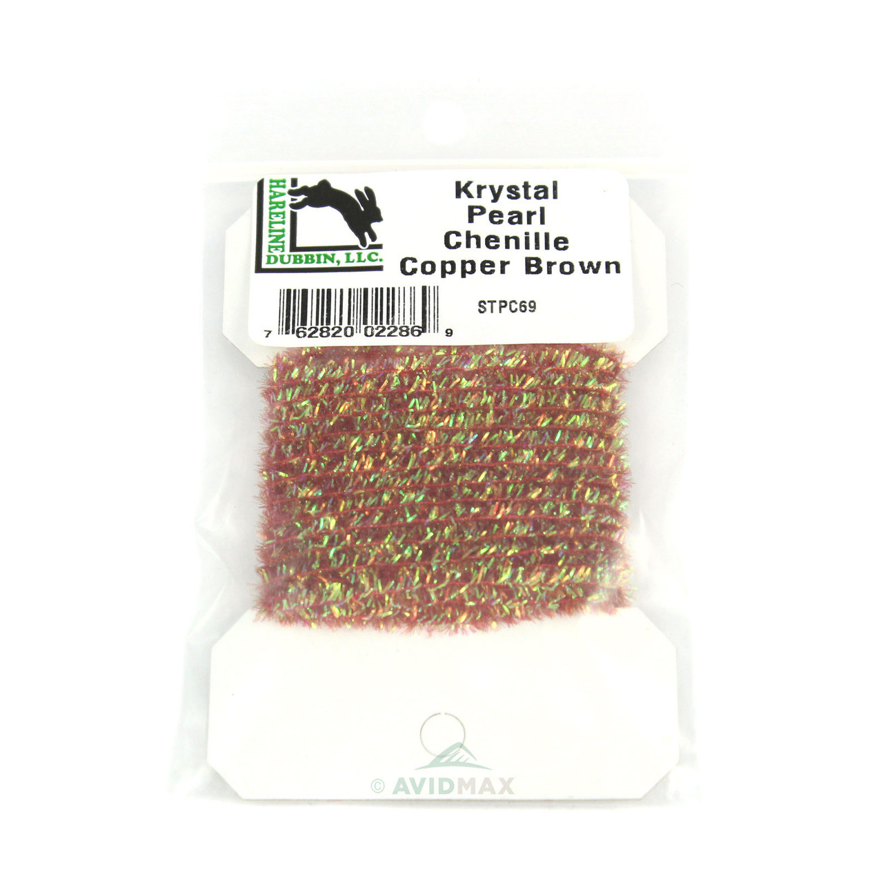 Hareline Solid & Krystal Pearl Tinsel Chenille Copper Brown