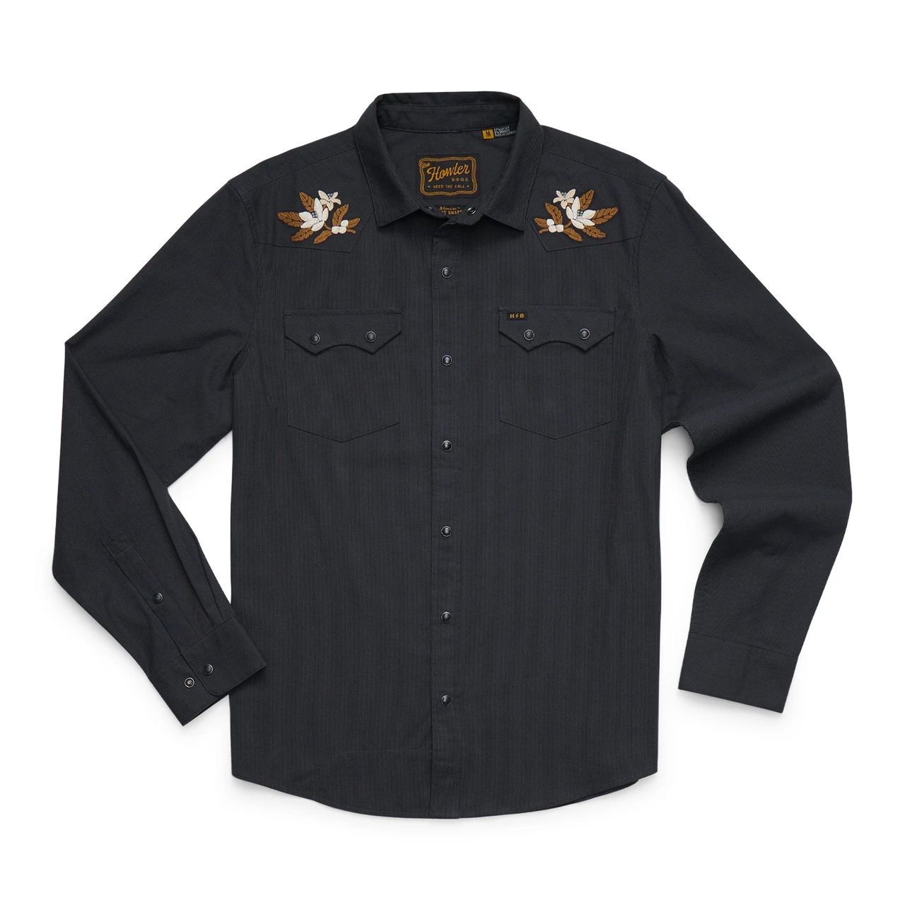 Howler Brothers Crosscut Deluxe Long-Sleeve Shirt Orange Blossoms & Antique Black