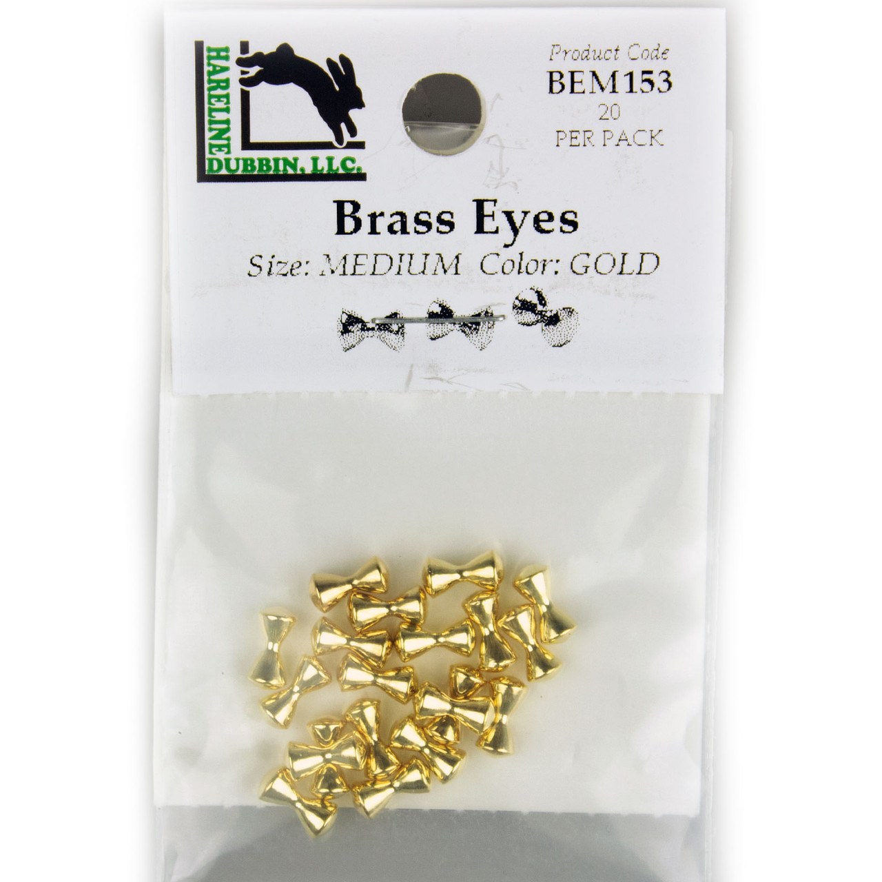 Hareline Brass Dumbbell Eyes Medium - 5/32" -4.0 mm) Gold