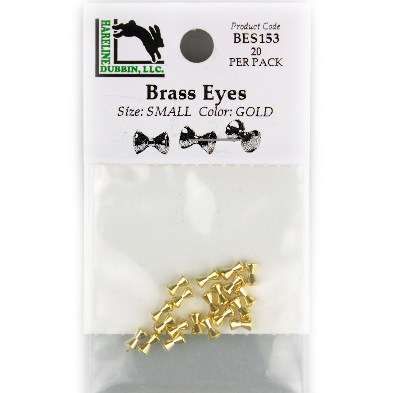 Hareline Brass Dumbbell Eyes Small - 9/64" -3.7 mm) Gold
