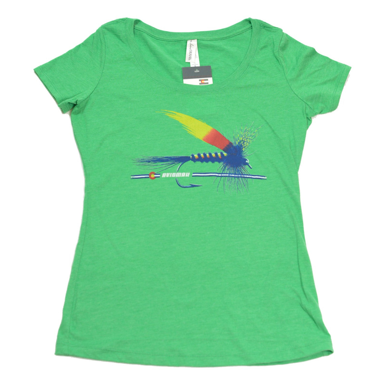 AvidMax Fly Fishing Women's CO Painted Trout Fly Scoop Neck Tri-Blend Jersey Tee - Envy