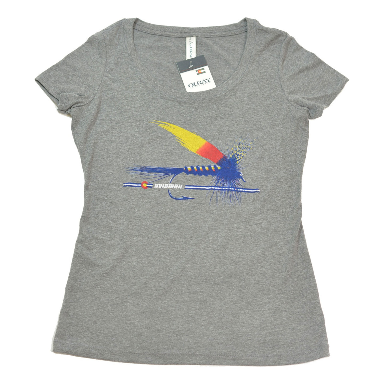 AvidMax Fly Fishing Women's CO Painted Trout Fly Scoop Neck Tri-Blend Jersey Tee - Premium Heather