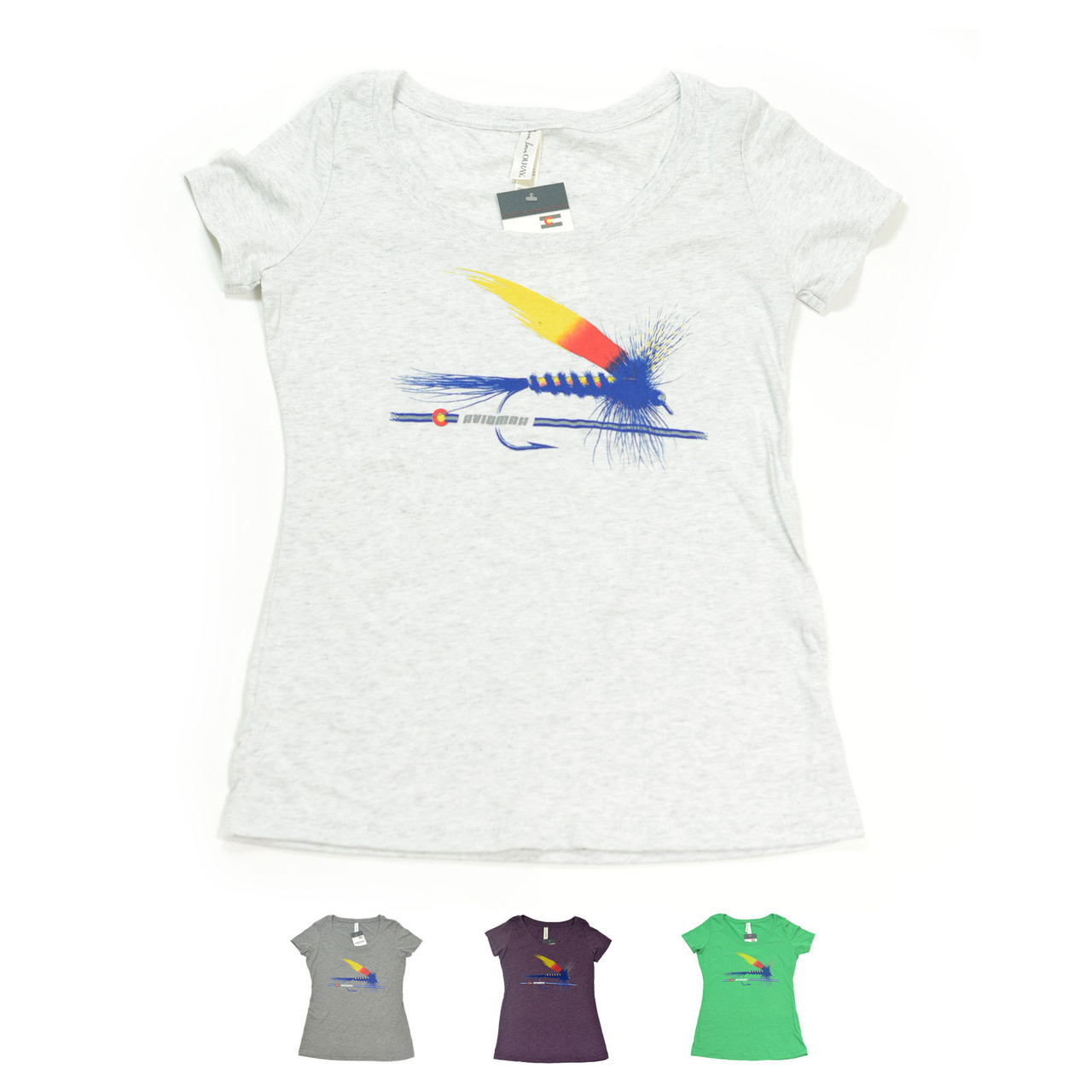 AvidMax Fly Fishing Women's CO Painted Trout Fly Scoop Neck Tri-Blend Jersey Tee