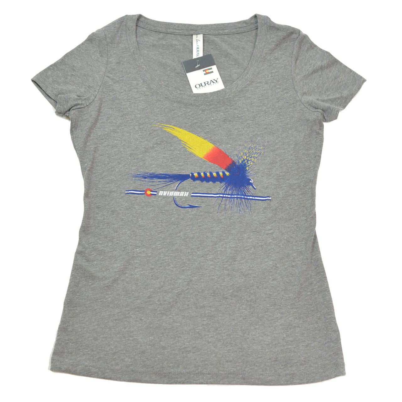 AvidMax Fly Fishing Women's CO Painted Trout Fly Scoop Neck Tri-Blend Jersey Tee