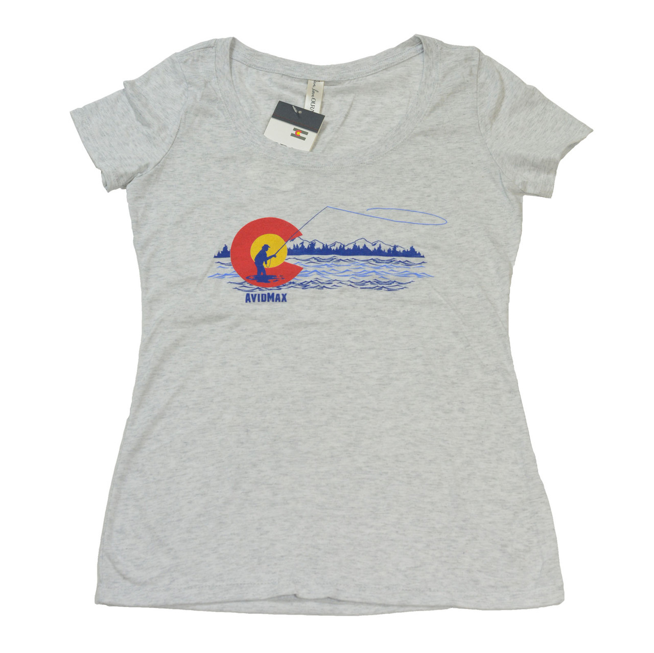 AvidMax Fly Fishing Womens Colorado Trout Angler Scoop Neck Tri-Blend Jersey Tee Small Heather White