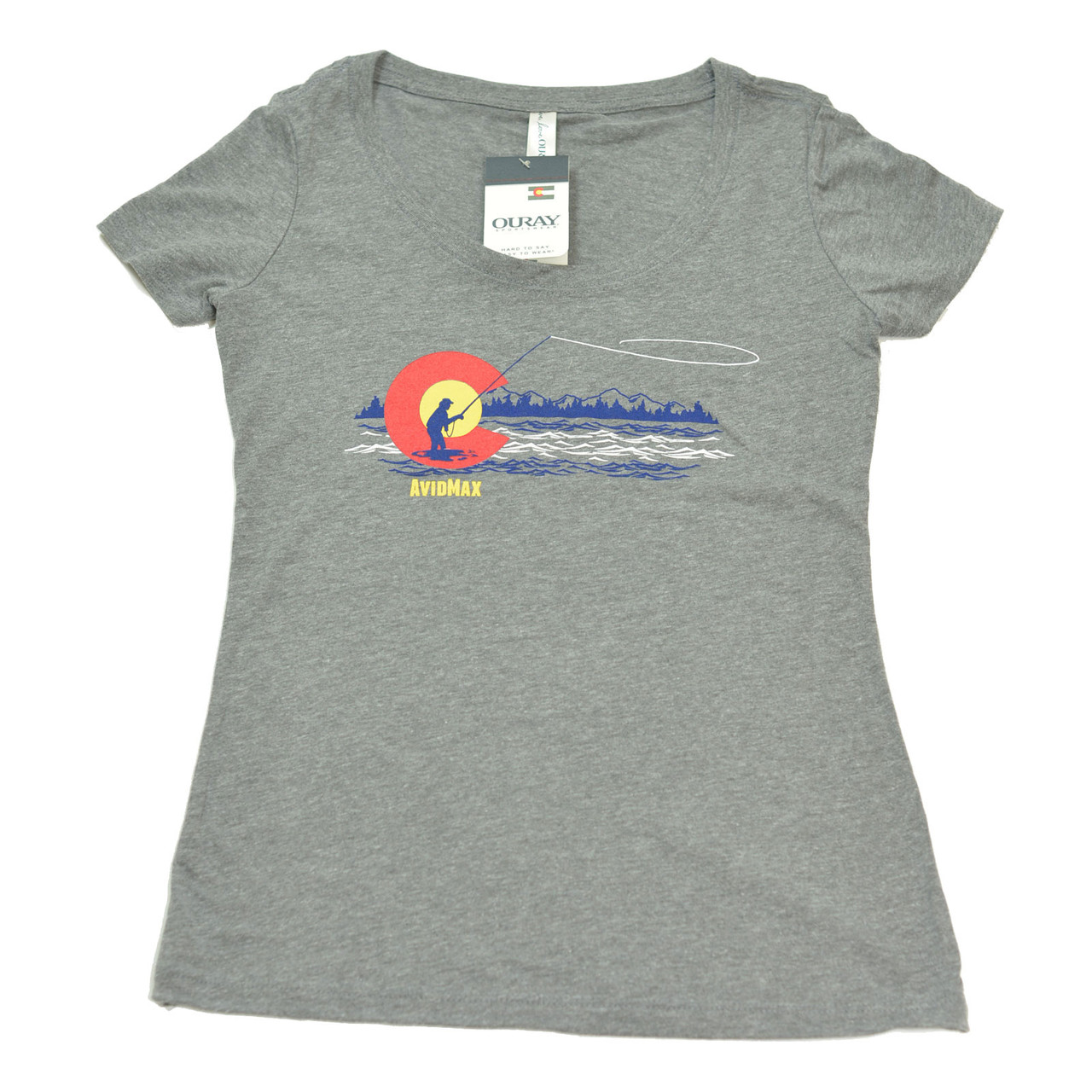 AvidMax Fly Fishing Womens Colorado Trout Angler Scoop Neck Tri-Blend Jersey Tee