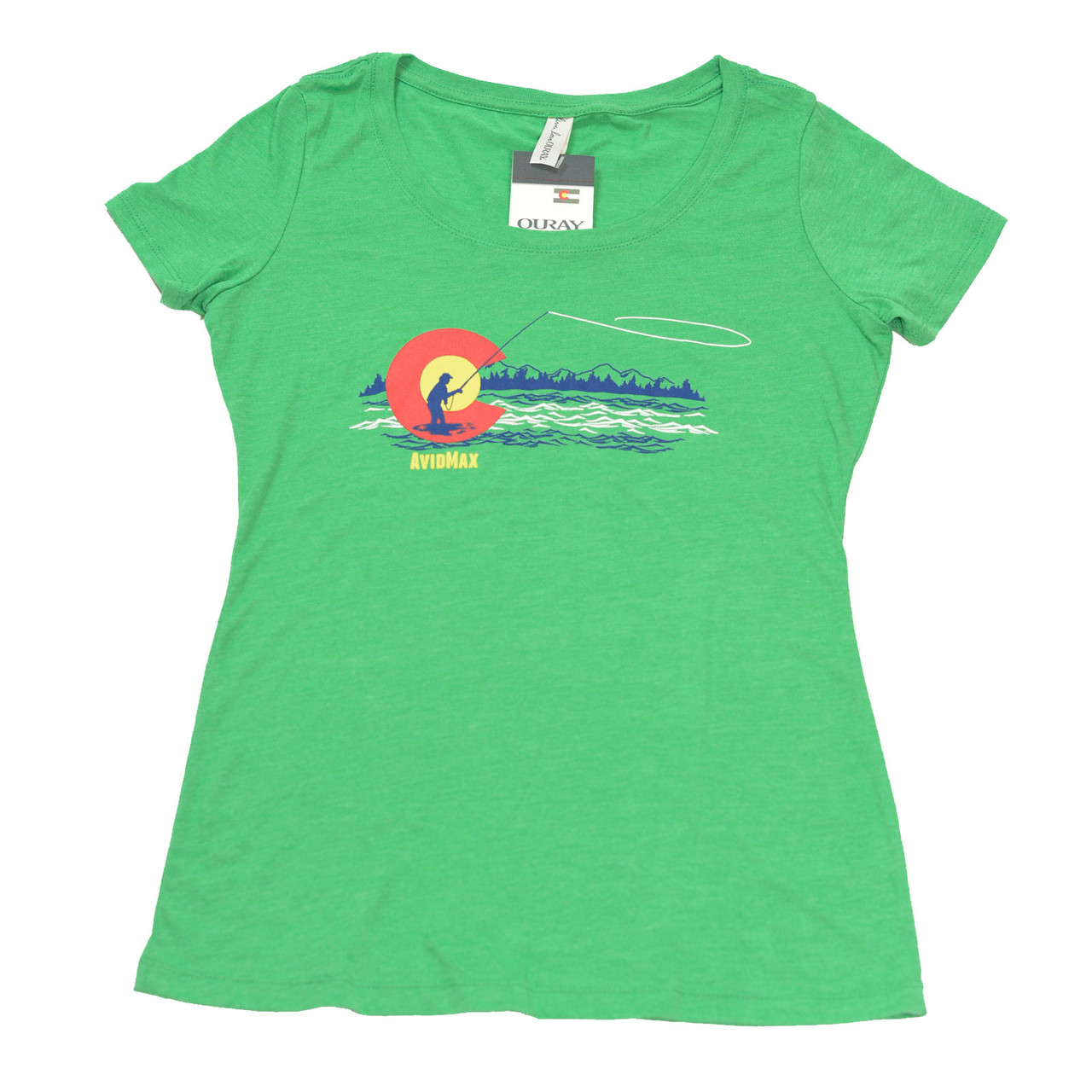 AvidMax Fly Fishing Womens Colorado Trout Angler Scoop Neck Tri-Blend Jersey Tee