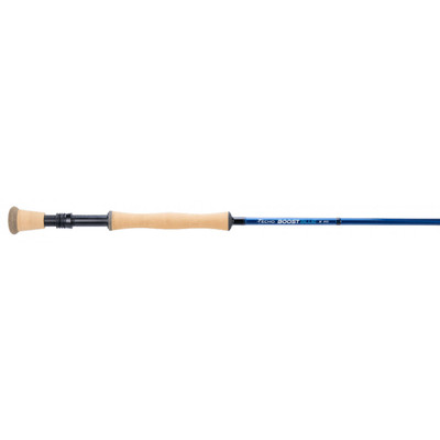 Echo Boost Blue saltwater fly rod, blue blank, cork grip and fighting butt