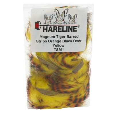 Hareline Magnum Tiger Barred Strips Orange Black Over Yellow