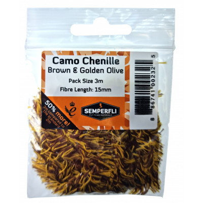 Semperfli Camo Chenille 15mm Brown and Golden Olive