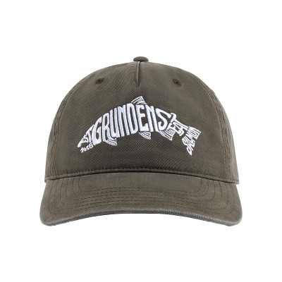 Grundens Eat Your Words RX Trucker Hat Loden Salmon Graphic