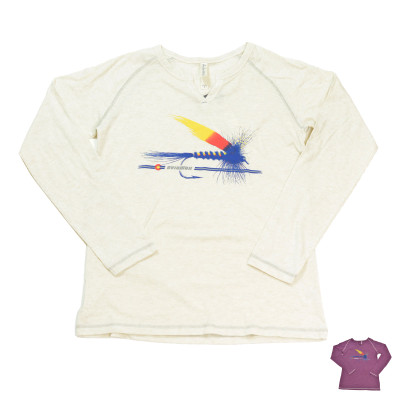 AvidMax Fly Fishing Women's CO Painted Trout Fly Long Sleeve Combed Cotton Tee