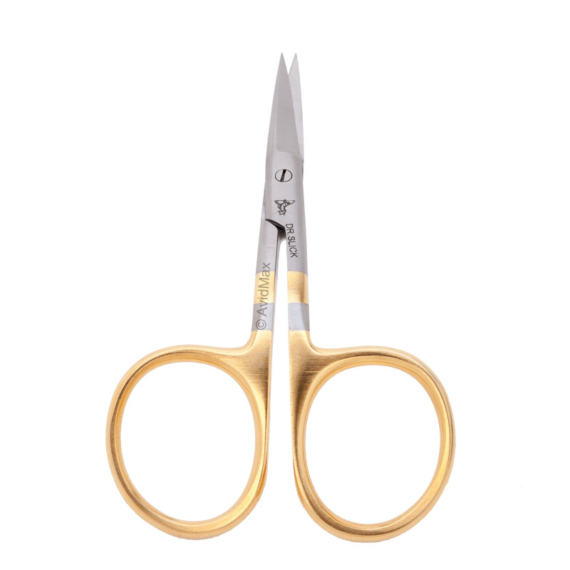 Dr. Slick Bent Shaft Scissors Straight Serrated Blade Gold Fly