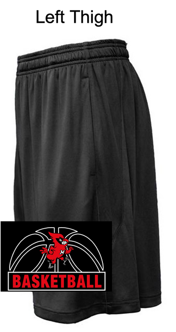 BLACK POLYESTER 9" SHORTS WITH POCKET (YOUTH AND ADULT) mhsbbbthigh