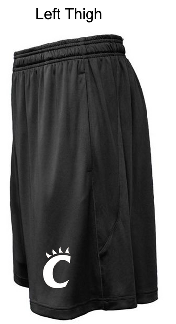 BLACK POLYESTER 9" SHORTS WITH POCKET (YOUTH AND ADULT) bearcat