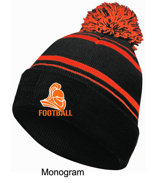 BLACK AND ORANGE POM POM KNIT HAT (ONE SIZE) lanfbmono