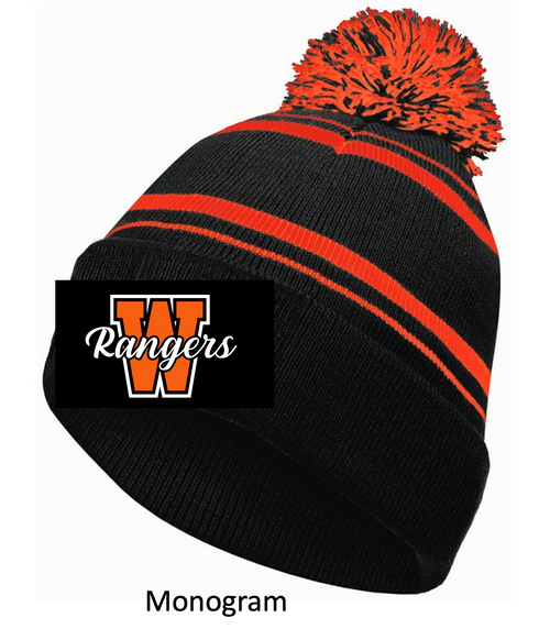 BLACK AND ORANGE POM POM KNIT HAT (ONE SIZE) lanfbmono