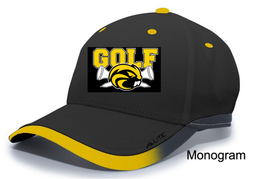 BLACK WITH GOLD BASEBALL HAT (ONE SIZE) rivgolfmono