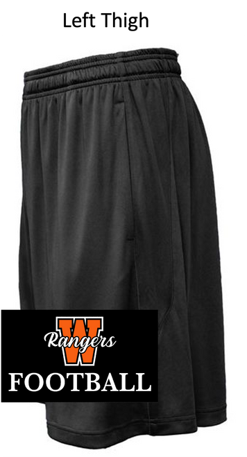 BLACK POLYESTER 9" SHORTS WITH POCKET (YOUTH AND ADULT) lanfbthigh