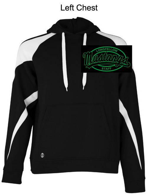 BLACK WITH WHITE COTTON/POLYESTER FLEECE HOODIE (ADULT) longfellstafflcoval
