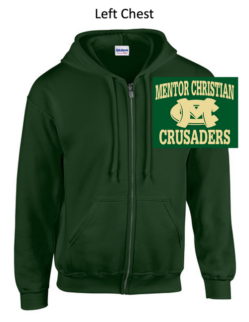 DARK GREEN COTTON/POLYESTER FULL ZIPPER JACKET (ADULT AND Youth) mcalllc