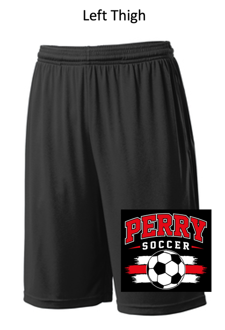 BLACK POLYESTER 9" SHORTS WITH POCKET (YOUTH AND ADULT) perrysocthigh