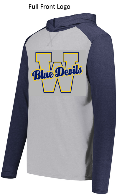 GREY AND NAVY TRIBLEND LIGHTWEIGHT HOODIE (ADULT) wicksoftgeneric