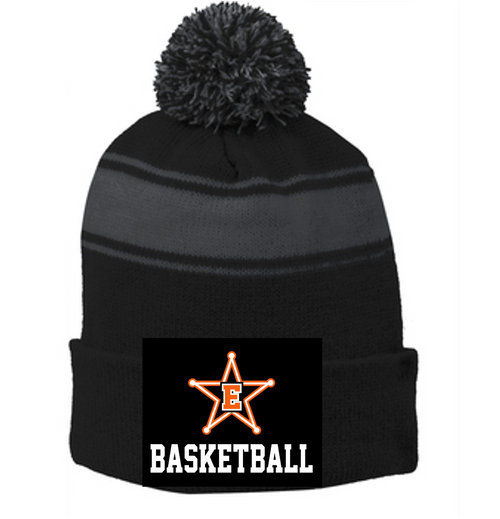 BLACK AND GREY POM POM KNIT HAT (ONE SIZE) emsbbbmono