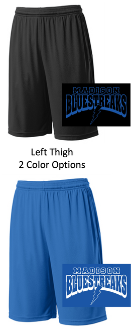 POLYESTER 9" SHORTS WITH POCKET (YOUTH AND ADULT) madielemthigh