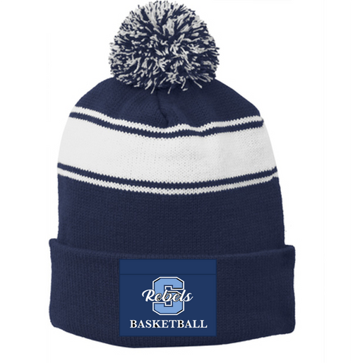 NAVY AND WHITE POM POM KNIT HAT (ONE SIZE) wargbbmono