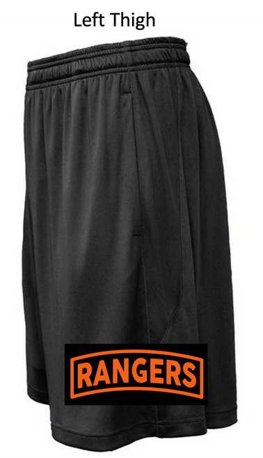 BLACK POLYESTER 9" SHORTS WITH POCKET (YOUTH AND ADULT) northflagthighrang