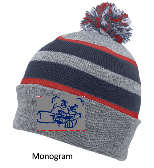 GREY, RED AND NAVY ACRYLIC KNIT POM POM HAT (ONE SIZE) diadogmono