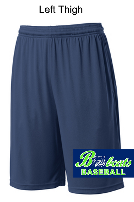 NAVY POLYESTER 9" SHORTS WITH POCKET (YOUTH AND ADULT) bobcatthigh