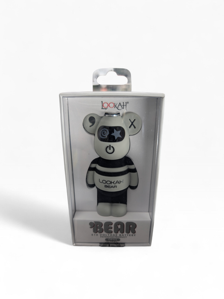 Lookah Bear 510-thread battery in Grey, featuring a soft-touch silicone bear-shaped body with a 510 connector on top and a stable upright base.