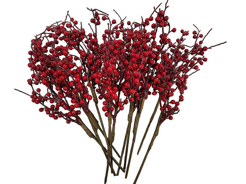 CraftMore Christmas Red Berry Twig Stem, 16 Inch, Set of 12