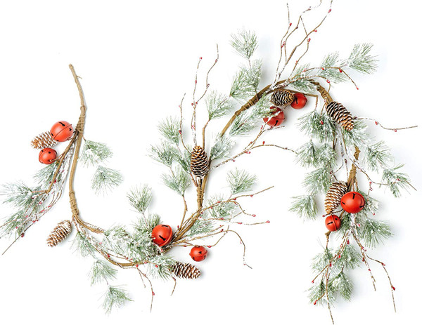 CraftMore Smokey Pine Garland with Pinecones and Red Bells