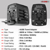 5 Core International Plug Adapter • Universal Multicharger Power Travel Adaptor • w 4 USB Ports