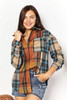 Double Take Plaid Curved Hem Shirt Jacket with Breast Pockets