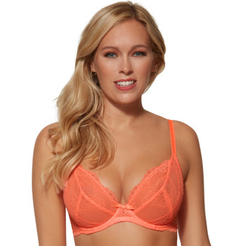 Sheer Lace Plunge Bra Gossard Superboost Neon Coral