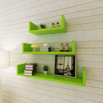 3pcs U Shape Storage Display Floating Wall Shelf White/Black/Red/Green