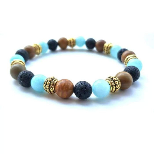 Gold Natural Stone Strand Black Lava stone Essential Oil Diffuser Bracelet