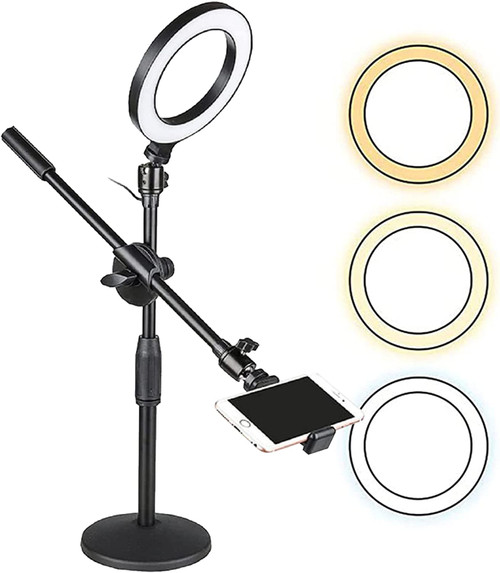 6 inch Ring Light with Cell Phone Stand Adjustable Ringlight Angle • LED Circle Light w Phone Holder