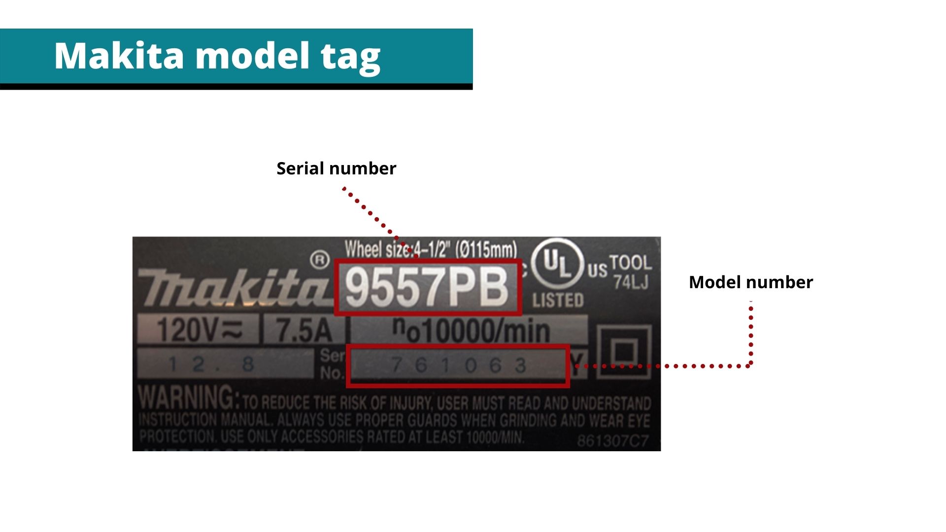 Serial number location on Makita Tools