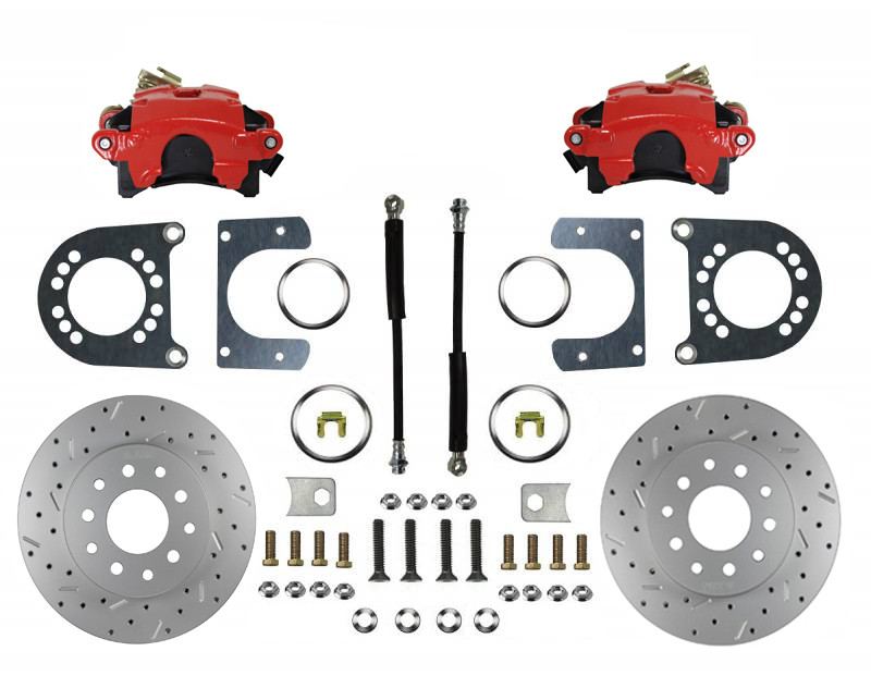 Rear Disc Brake Kit W/ Drilled Rotors & Red Calipers - LEED Brakes